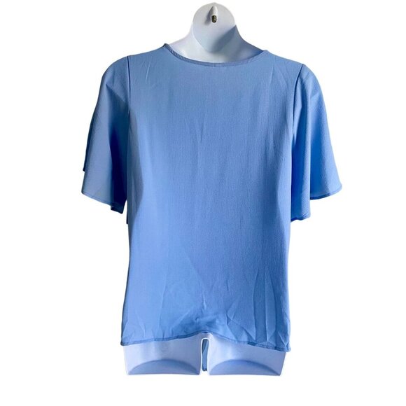 NY Collection Women's Elbow Sleeve V Neck Tie Front Blue Top Large NEW NWT - Picture 7 of 11